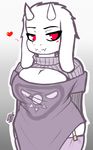  &lt;3 2016 anthro boss_monster breasts caprine cleavage cleavage_cutout clothed clothing datfurrydude female fur garter_straps goat gradient_background hi_res horn legwear mammal red_eyes simple_background slightly_chubby solo standing toriel turtleneck undertale video_games white_fur 