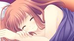  bare_shoulders bed_sheet bluette_nicolette_planquette blush character_request collarbone eyes_closed game_cg happy highres indoors lying nishimata_aoi nude on_bed on_side orange_hair otome_riron_to_sonogo_no_shuuhen:_belle_&eacute;poque otome_riron_to_sonogo_no_shuuhen:_belle_ã©poque pillow short_hair side_ponytail smile solo suzuhira_hiro under_covers 