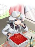  artist_request blue_eyes bucket caviar drinking hat hibiki_(kantai_collection) kantai_collection long_hair microwave misonou_hirokichi pinky_out spoon white_hair 