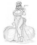  2016 anthro big_breasts big_tail bracelet breasts claws cleavage clothed clothing dress ear_piercing eyewear fluffy fluffy_tail footwear glasses haley_maruti huge_breasts jewelry looking_at_viewer mammal pencil_(artwork) piercing purse rodent shoes simple_background smile squirrel toe_claws traditional_media_(artwork) white_background wolfkidd 
