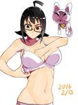  adjusting_bra adjusting_clothes black_hair bra breasts closed_mouth dated glasses large_breasts looking_down navel panties semi-rimless_eyewear simple_background sudeni_sokurou under-rim_eyewear underwear underwear_only white_background white_bra white_panties 