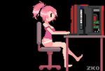  8-bit animated animated_gif barefoot bouncing_breasts breasts breasts_outside computer crystal_(lewd-zko) drooling full_body hypnosis large_breasts lewd-zko masturbation md5_mismatch midriff mind_control monitor orgasm original pink_hair pixel_art ponytail self_fondle short_shorts shorts solo 