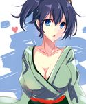  :o aosaki_yukina blue_eyes blue_hair breasts cleavage collarbone commentary_request japanese_clothes kantai_collection kimono large_breasts long_sleeves short_hair solo souryuu_(kantai_collection) triangle_mouth twintails two_side_up upper_body v-shaped_eyebrows wide_sleeves 