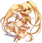  bad_id bad_pixiv_id blonde_hair boots bow brooch choker cure_sunshine full_body hair_ribbon heart heartcatch_precure! high_heels jewelry knee_boots kneeling long_hair magical_girl midriff murakami_yuichi myoudouin_itsuki navel orange_(color) orange_bow orange_choker orange_skirt precure ribbon shoes simple_background skirt smile solo twintails white_background wrist_cuffs yellow_eyes 