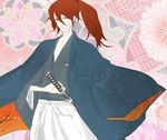  brown_hair himura_kenshin katana male_focus ponytail rurouni_kenshin samurai scar solo sword weapon 