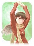  aaru_sentou_shuudan brown_hair haibane_renmei halo rakka rounded_corners scarf short_hair solo wings 
