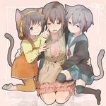  amama_nyokki animal_ears asahina_mikuru bad_id bad_pixiv_id cardigan cat_ears hairband kita_high_school_uniform long_hair multiple_girls nagato_yuki ribbon school_uniform serafuku short_hair suzumiya_haruhi suzumiya_haruhi_no_yuuutsu tail thighhighs younger 