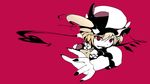  attack bad_id bad_pixiv_id blonde_hair bow dise fang flandre_scarlet flat_color flying hat highres nail_polish pink_eyes red red_background side_ponytail simple_background solo touhou upper_body wallpaper wings 