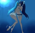  aqua_hair ass barefoot bikini blue_hair bubble closed_eyes couple emukon feet frilled_bikini frills gen_1_pokemon gen_4_pokemon highres holding_hands interlocked_fingers kiss long_hair long_legs lumineon md5_mismatch multiple_girls personification pokemon ponytail skinny striped striped_bikini swimsuit underwater vaporeon yuri 