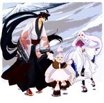  2girls ^_^ black_hair closed_eyes height_difference holding_hands itezora_konayuki japanese_clothes katanagatari kimono long_hair mountain multiple_girls pulling red_eyes sash size_difference snow togame tom2940 topknot very_long_hair white_hair yasuri_shichika 