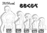  4girls bust_chart daemon_bride dawn_(daemon_bride) eve_(daemon_bride) greyscale lineup makoto_daikichi mitsukihara_yui_emeila monochrome multiple_girls profile shadow sumeragi_ninna translation_request yamisaka_kureha 