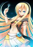  blonde_hair blue_eyes cable cd collar der_junge headphones lily_(vocaloid) long_hair midriff navel skirt smile solo vocaloid 