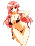  bad_id bad_pixiv_id bikini blue_eyes braid breasts contrapposto curvy espanya hong_meiling large_breasts long_hair open_mouth red_hair sandals solo standing swimsuit touhou twin_braids wide_hips 