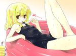  aoi_kumiko blonde_hair copyright_request flat_chest food ice_cream one-piece_swimsuit popsicle school_swimsuit solo swimsuit tongue wading_pool yellow_eyes 