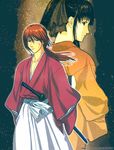  1girl bow himura_kenshin kamiya_kaoru katana ponytail profile rurouni_kenshin samurai scarf sword weapon 