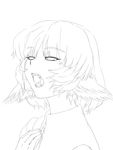  close-up face fangs greyscale lineart monochrome music mystia_lorelei open_mouth shiba_itsuki simple_background singing solo touhou white_background 