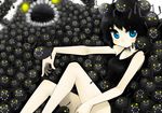  bare_shoulders black_hair blue_eyes creature dress monster morina_nao original short_hair sitting solo teeth yami_shoujo 