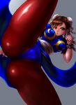  boken_fantasy bracelet breasts brown_eyes brown_hair bun_cover china_dress chinese_clothes chun-li double_bun dress earrings impossible_clothes impossible_shirt jewelry large_breasts leg_up legs long_legs pantyhose pelvic_curtain shirt solo spiked_bracelet spikes street_fighter thighs 