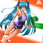  dr_rex green_eyes green_hair hatsune_miku inflatable_toy long_hair name_tag one-piece_swimsuit school_swimsuit solo spring_onion swimsuit twintails vocaloid 