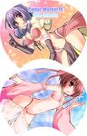  arima_natsubon bikini bra breasts brown_eyes brown_hair cleavage detached_sleeves elbow_gloves flat_chest gloves gypsy_(ragnarok_online) large_breasts lingerie long_hair mage_(ragnarok_online) multiple_girls navel pelvic_curtain purple_hair ragnarok_online short_hair swimsuit twintails uchiwa_design underwear 