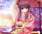  blue_eyes chikage japanese_clothes kimono long_hair sake sister_princess tenhiro_naoto umbrella 