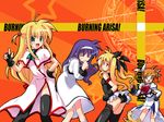  :3 arisa_bannings arm_belt belt blonde_hair bow burning_arisa closed_eyes fate_testarossa ferret fingerless_gloves ga_rune_pose galaxy_angel galaxy_angel_rune gloves highres long_sleeves lyrical_nanoha magical_girl mahou_shoujo_lyrical_nanoha mahou_shoujo_lyrical_nanoha_a's minamura_haruki multiple_girls parody purple_eyes purple_hair red_bow red_eyes school_uniform seishou_elementary_school_uniform takamachi_nanoha thighhighs tsukimura_suzuka twintails wallpaper yuuno_scrya 