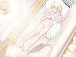  animal_ears barefoot blonde_hair blue_eyes bow bow_panties closed_eyes copyright_request couch dog_ears dress dress_lift flat_chest from_above lingerie long_hair lying midriff nightgown on_back ooji panties pink_panties sleeping solo striped striped_panties underwear 