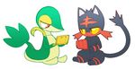  3ds ambiguous_gender black_fur brown_eyes cute duo feral frown fur keijimatsu litten nintendo pok&eacute;mon red_eyes red_fur reptile scalie smile snake snivy video_games yellow_sclera 