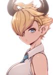  ahoge akairiot bad_id bad_tumblr_id blonde_hair blue_eyes breasts draph granblue_fantasy hair_over_one_eye horns laguna_(granblue_fantasy) large_breasts looking_at_viewer necktie pointy_ears short_hair simple_background sleeveless solo white_background 