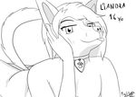  2016 anthro black_and_white breasts butt canine collar digital_media_(artwork) english_text female fur hair liandra line_art looking_at_viewer lying mammal monochrome nude on_front simple_background smile solo tailsoft teenager text tongue tongue_out white_background young 