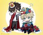  aldnoah.zero aqua_eyes bad_id bad_pixiv_id blonde_hair brown_hair capelet crown flower ichinose777 kaizuka_inaho military military_uniform multiple_boys necktie red_eyes rose slaine_troyard twitter_username uniform 