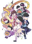  6+boys ;3 absurdres black_hair bow bowl_cut bowtie brothers brown_eyes brown_hair cake coattails confetti cup dress drinking_glass esper_nyanko food formal hairband heart heart_in_mouth highres jewelry jitome looking_at_viewer low_twintails matsuno_choromatsu matsuno_ichimatsu matsuno_juushimatsu matsuno_karamatsu matsuno_osomatsu matsuno_todomatsu messy_hair multiple_boys necklace nozomi_uni osomatsu-kun osomatsu-san outstretched_arm pearl_necklace sextuplets short_twintails siblings simple_background sitting smile suit tinsel turkey_(food) tuxedo twintails white_background wine_glass yowai_totoko 