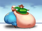  belly big_belly big_breasts blush breasts clothing curly_q female furret green_eyes high_heels huge_breasts keijimatsu navel nintendo obese overweight pok&eacute;mon pok&eacute;morph solo sweater torn_clothing video_games weight_gain 