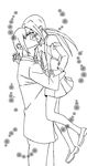  1girl hagimura_suzu holding kissing monochrome seitokai_yakuindomo tsuda_takatoshi twintails white_background 