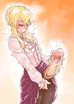  artist_request blonde_hair blush clarice_(idolmaster) decensored eyes_closed futanari heart idolmaster idolmaster_cinderella_girls long_hair masturbation penis shiny_hair solo sweat tears uncensored 