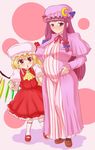  blonde_hair blush breasts dress female flandre_scarlet hat huge_breasts long_clothes long_hair multiple_girls naniwadou patchouli_knowledge pregnant purple_hair shoes smile socks touhou wings 