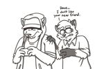  andy_(heyitscousindave) anthro canine clothed clothing cousin_dave duo eyewear glasses heyitscousindave male mammal raccoon tagme text 