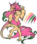  2015 anthro big_breasts breasts brown_fur claws collar english_text facial_markings featureless_breasts female fur green_claws green_fur green_hair hair hand_on_hip long_hair looking_at_viewer maplecookies markings model_sheet multicolored_fur multicolored_hair navel nude pink_eyes pink_fur pink_hair sergal sharp_teeth signature simple_background solo teeth text toe_claws turkinwif two_tone_hair white_background wide_hips 