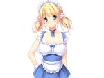 ayase_hazuki blonde_hair blue_eyes blush breasts choker collarbone cowboy_shot eyebrows eyebrows_visible_through_hair game_cg highres large_breasts looking_at_viewer maid maid_headdress nise_bitch serious simple_background skirt sleeveless solo standing twintails white_background 