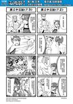  1boy 3girls 4koma bun_cover chinese comic earrings genderswap hat highres hong_hai-er jewelry journey_to_the_west monochrome multiple_4koma multiple_girls muscle open_clothes otosama sha_wujing simple_background spoken_exclamation_mark sun_wukong tang_sanzang translated 