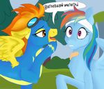  band-aid bandage dialogue duo equine female feral friendship_is_magic hair jbond mammal multicolored_hair my_little_pony outside painting pegasus phathusa rainbow_dash_(mlp) rainbow_hair russian_text speech_bubble spitfire_(mlp) suggestive text translated vulgar wide_eyed wings wonderbolts_(mlp) 