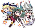  7th_dragon animal_ears blonde_hair blue_eyes boots bow chibi fang flowers garter gloves gray_hair green_hair headband katana long_hair naga_u ponytail purple_eyes red_eyes seifuku short_hair skirt sword thighhighs waifu2x weapon wristwear 