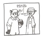 andy_(heyitscousindave) anthro beverage cat clothed clothing coffee duo eyewear feline food glasses hair hate heyitscousindave male mammal oliver_(heyitscousindave) raccoon simple_background tagme 
