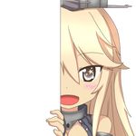  bare_shoulders blonde_hair blush eyebrows_visible_through_hair fingerless_gloves gloves grey_eyes headgear iowa_(kantai_collection) kantai_collection long_hair looking_at_viewer nagineko open_mouth peeking_out solo star star-shaped_pupils symbol-shaped_pupils transparent_background 
