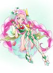  absurdres bad_id bad_pixiv_id blue_eyes braid choker cure_felice flower flower_in_eye full_body green_choker green_footwear hair_flower hair_ornament hanami_kotoha highres leg_ribbon long_hair looking_at_viewer magical_girl mahou_girls_precure! multicolored multicolored_eyes pink_eyes pink_hair precure puffy_sleeves ribbon sharumon shoes skirt smile solo spoilers symbol_in_eye twin_braids wand white_background wrist_cuffs 