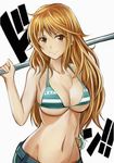  bangle bikini_top bracelet breasts brown_eyes brown_hair cleavage collarbone commentary_request earrings jewelry large_breasts log_pose long_hair looking_at_viewer nami_(one_piece) nannacy7 navel one_piece revision smile solo 