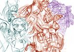  android arm_cannon autobot cannon dark_persona decepticon gun kamizono_(spookyhouse) limited_palette little_helper_(tflh) machinery mecha megatron multiple_boys multiple_girls open_mouth optimus_prime original personification sketch transformers weapon 