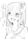  1girl blush drooling fuyuno_mikan giantess monochrome open_mouth original sailor_collar saliva tongue tongue_out translation_request vore 