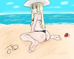  ass beach blonde_hair day green_eyes joondesert lillie_(pokemon) poke_ball pokemon solo 