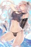  aircraft_carrier_oni airfield_hime bikini cameltoe cleavage horns kantai_collection see_through swimsuits wet zuizi 